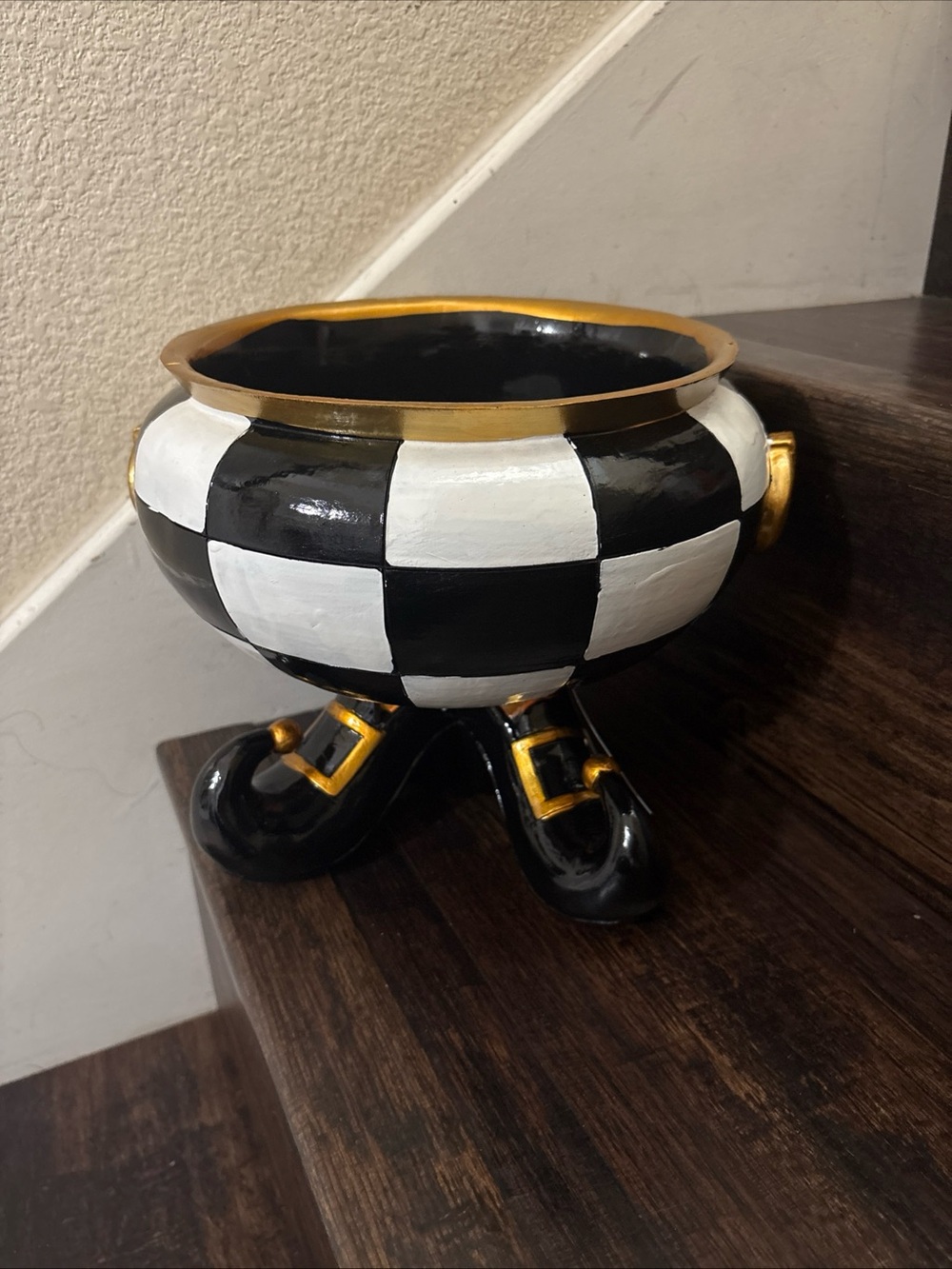 Black & White Checkerboard Footed Bowl with Gold Trim - Picture 2 of 4